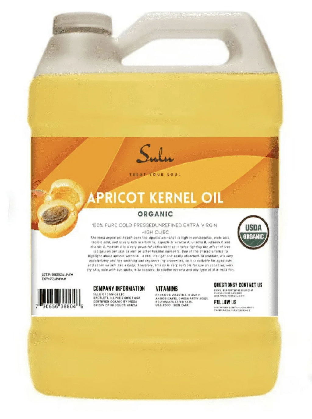 1 Gallon  Organic Cold Pressed Unrefined Apricot Kernel Oil