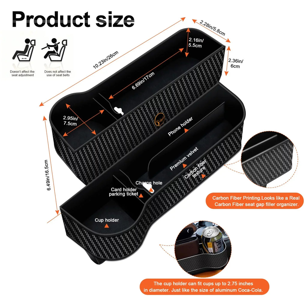 2 Pack Car Seat Gap Filler Organizer,Multifunctional Car Seat Organizer with Cup Holders 2 Seat Hooks for Drink,Car Organizer Front Seat