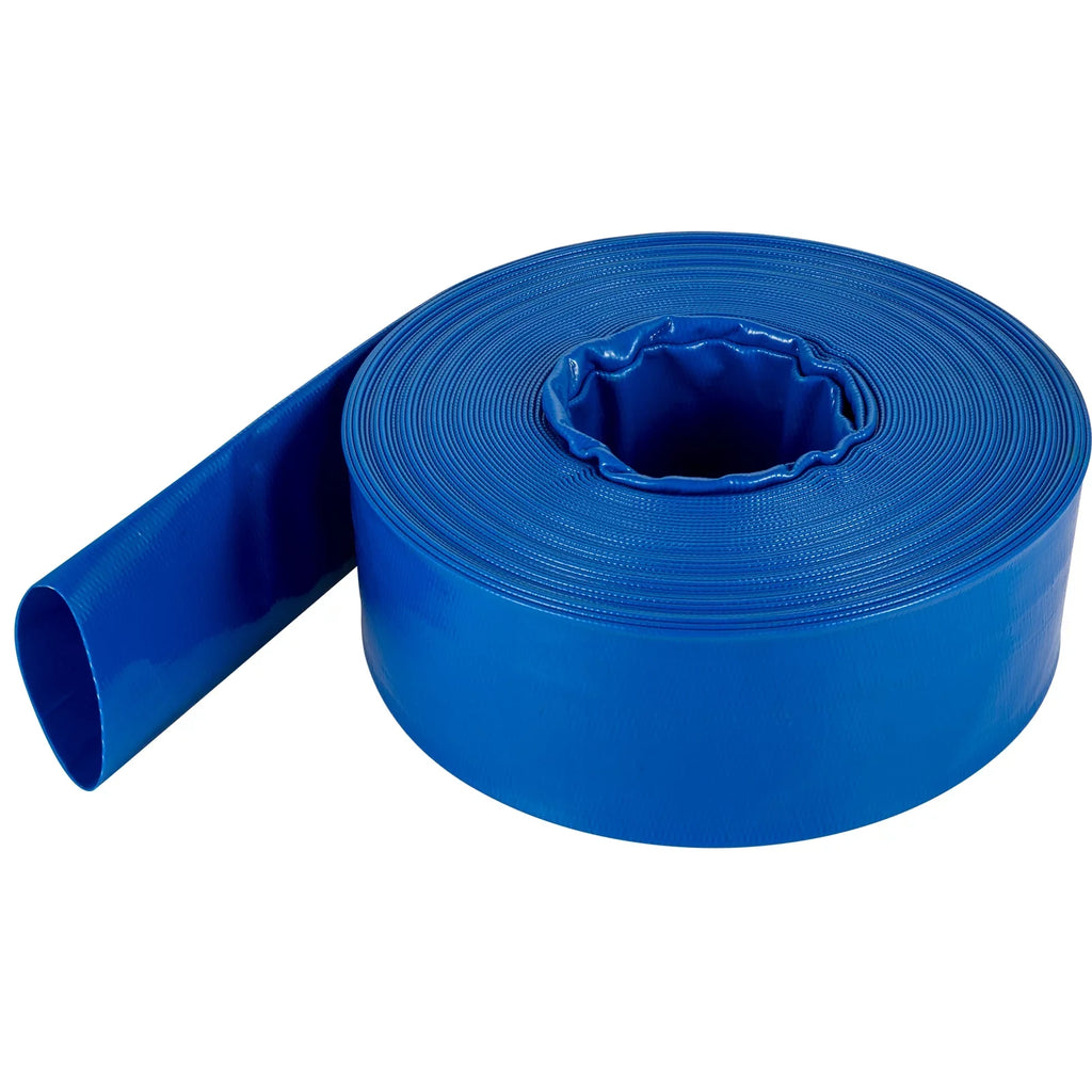 Discharge Hose, 2" x 105',  Fabric Lay Flat Hose, Heavy Duty Backwash Drain Hose with Clamps, Weather-proof & Burst-proof, Ideal for Swimming Pool & Water Transfer, Blue