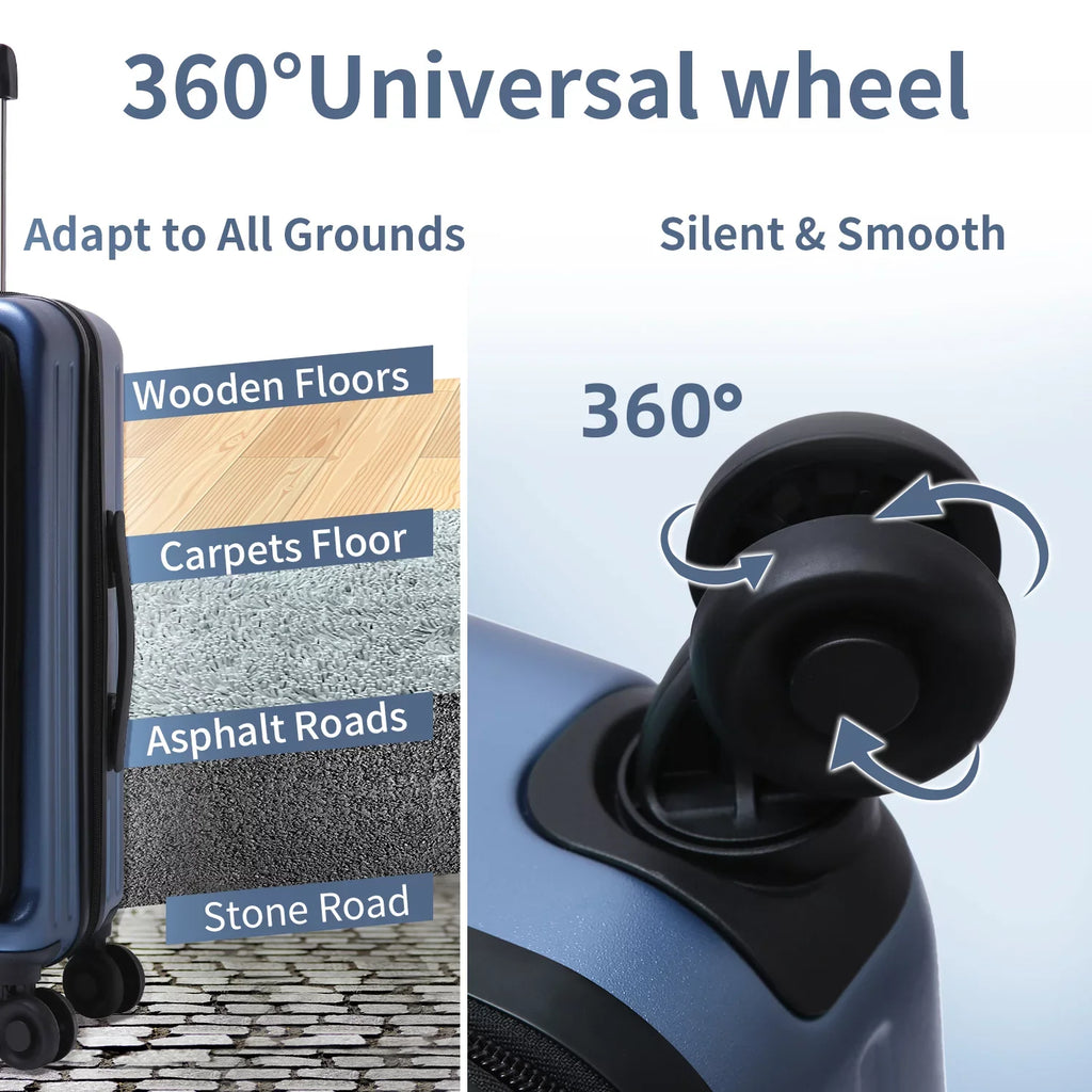 2 Piece 20/24 Luggage Set, Only 20 with Front Laptop Pocket & Expandle, Lightweight + Hardshell Suitcase with  Lock & Spinner Wheels, 20 Inch 37~41L + 24 Inch 65L, Ice Blue