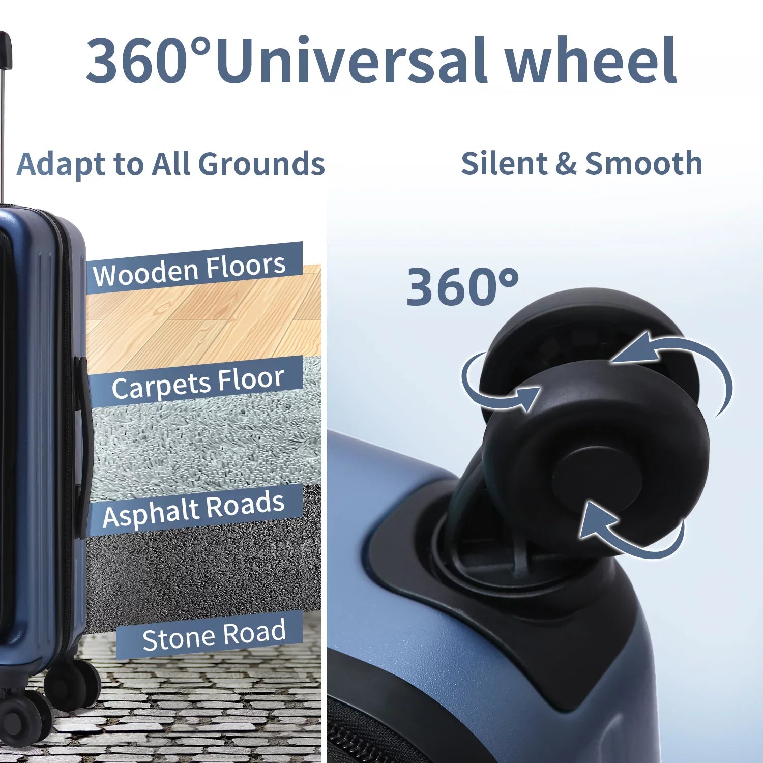 2 Piece 20/24 Luggage Set, Only 20 with Front Laptop Pocket & Expandle, Lightweight + Hardshell Suitcase with  Lock & Spinner Wheels, 20 Inch 37~41L + 24 Inch 65L, Ice Blue
