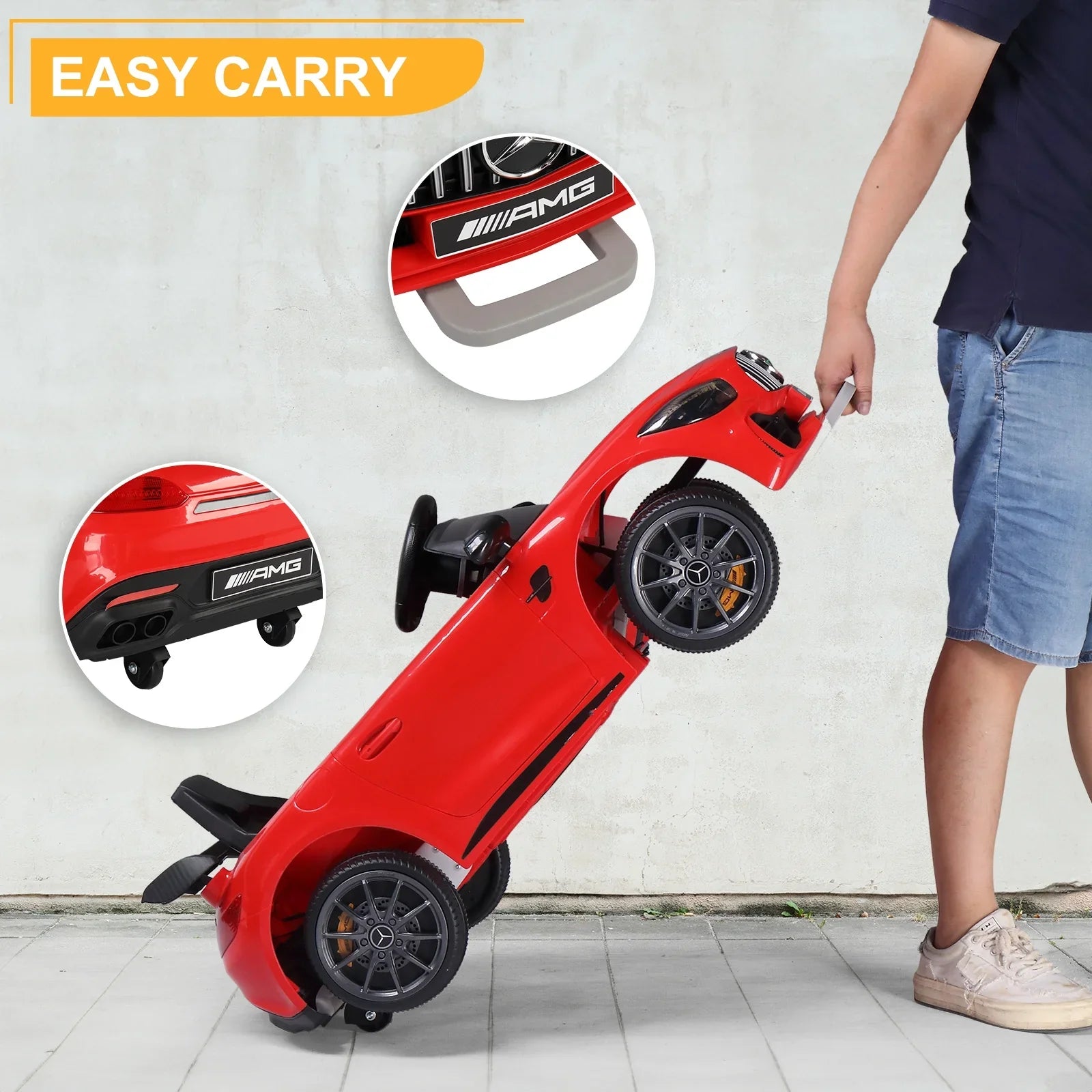 Dual Drive 12V 4.5Ah Sports Car - Red - 26.9 - Experience the thrill of driving our realistic Mercedes-Benz Sports Car!