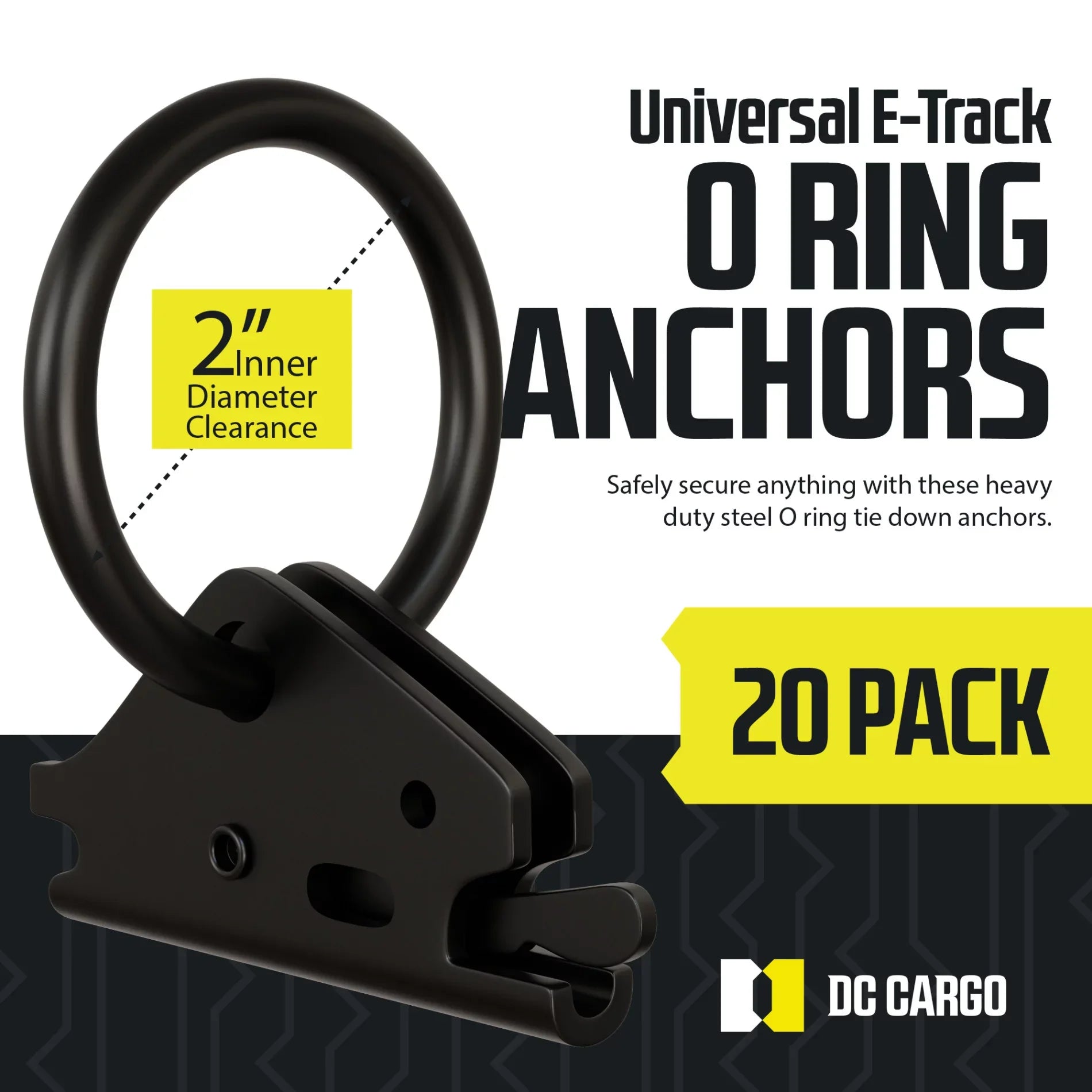 "20 -Track  Ring Tie-Down Anchors w/  Track Spring Fittings, Steel, Tie Down Cargo Loads to ETrack TieDown System Rails in Enclosed/Flatbed Trailer, Truck, Van, Pickup"