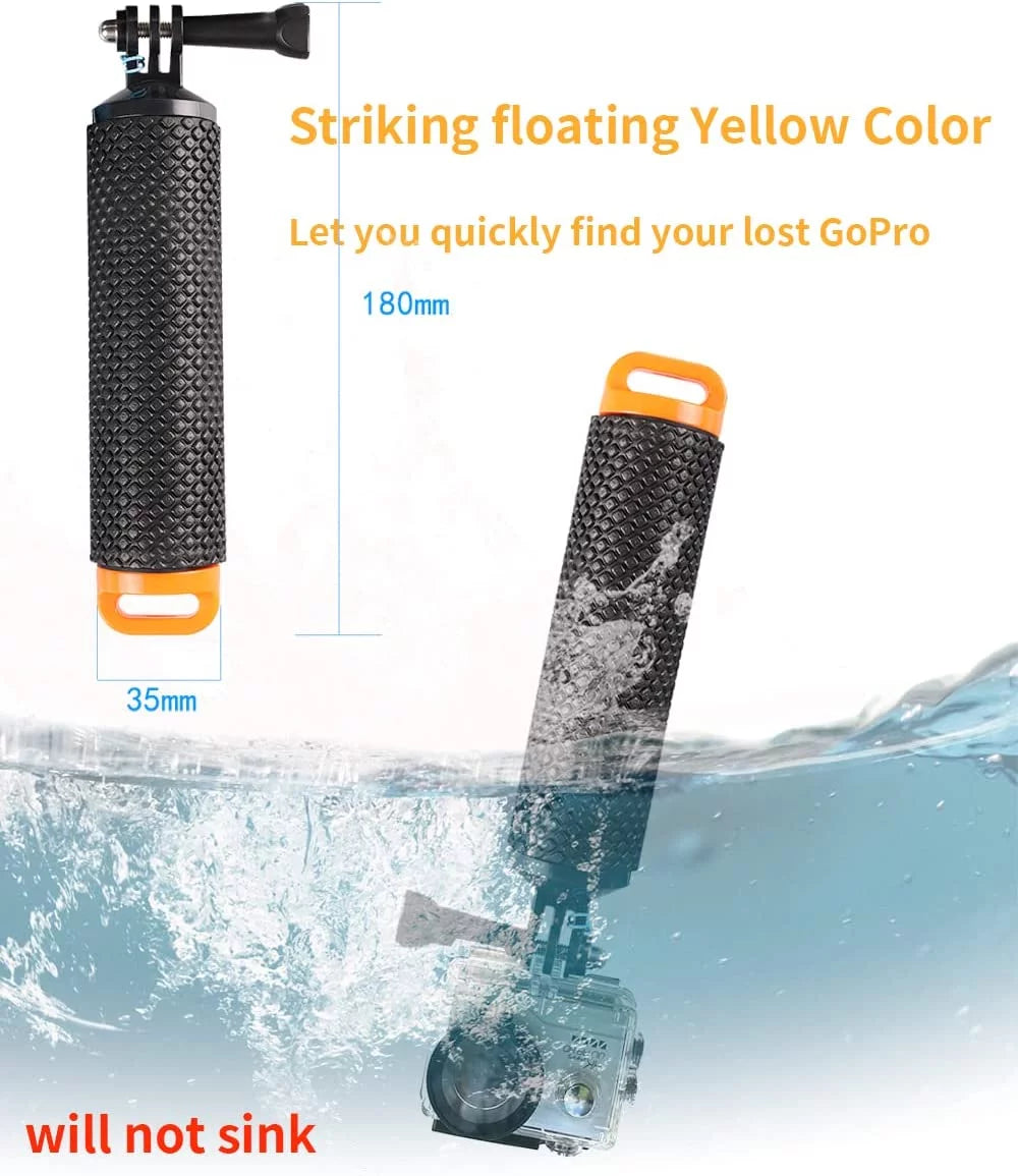 Floating Hand Grip Handle Mount and Steel-Cored Safety Wrist Strap GoPro Holder Mount Insta360  Underwater