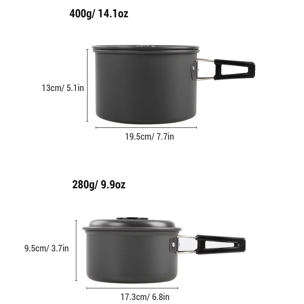 Htovila Kitchenware Set, Non-Stick Camping Cookware Mess Kit with Kettle for Hiking and Backpacking