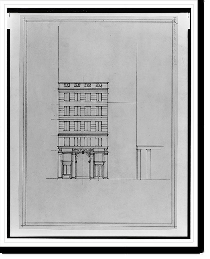 Historic Framed Print, [Two office buildings for .. Saul, 15th Street, .. (lots 69 and 10, square 218), McPherson Square, Washington, .. Front elevation] - 2, 17-7/8" x 21-7/8"