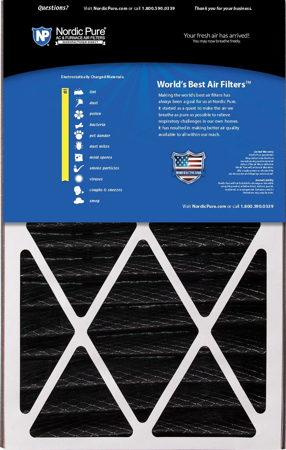 Air Bear 16x25x5 (4 7/8)  Filter Replacement  10 Plus Carbon 1 Pack