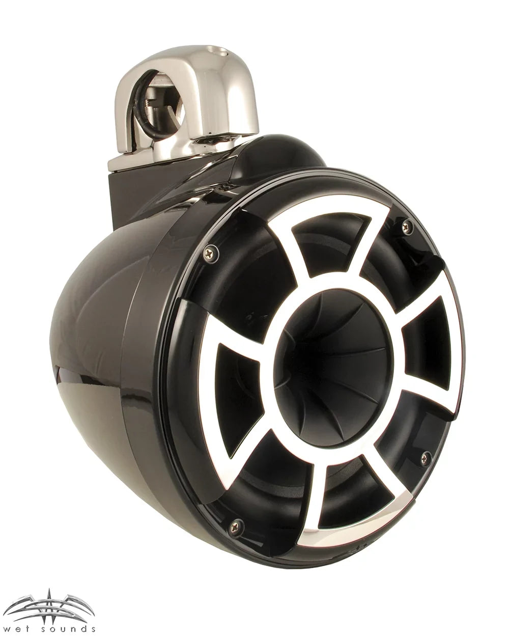Wet Sounds - 8" Black Tower Speakers with Stainless Steel Fixed Mini Clamps & -.3 1200 Watt Amplifier