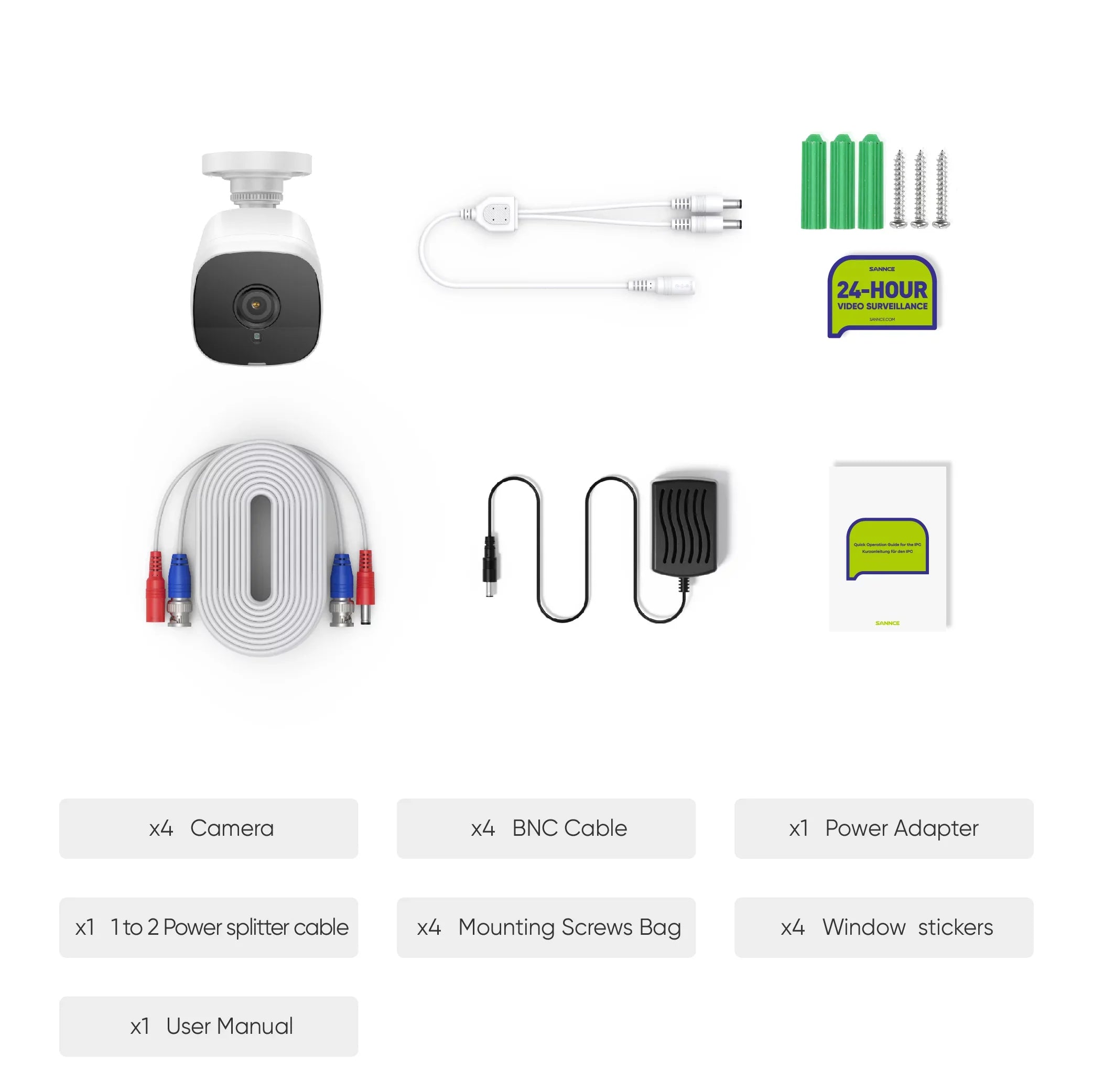 4PCS 2MP Full  Wired Outdoor  Security Camera for  Security Camera System with  Waterproof 100 ft Night Vision