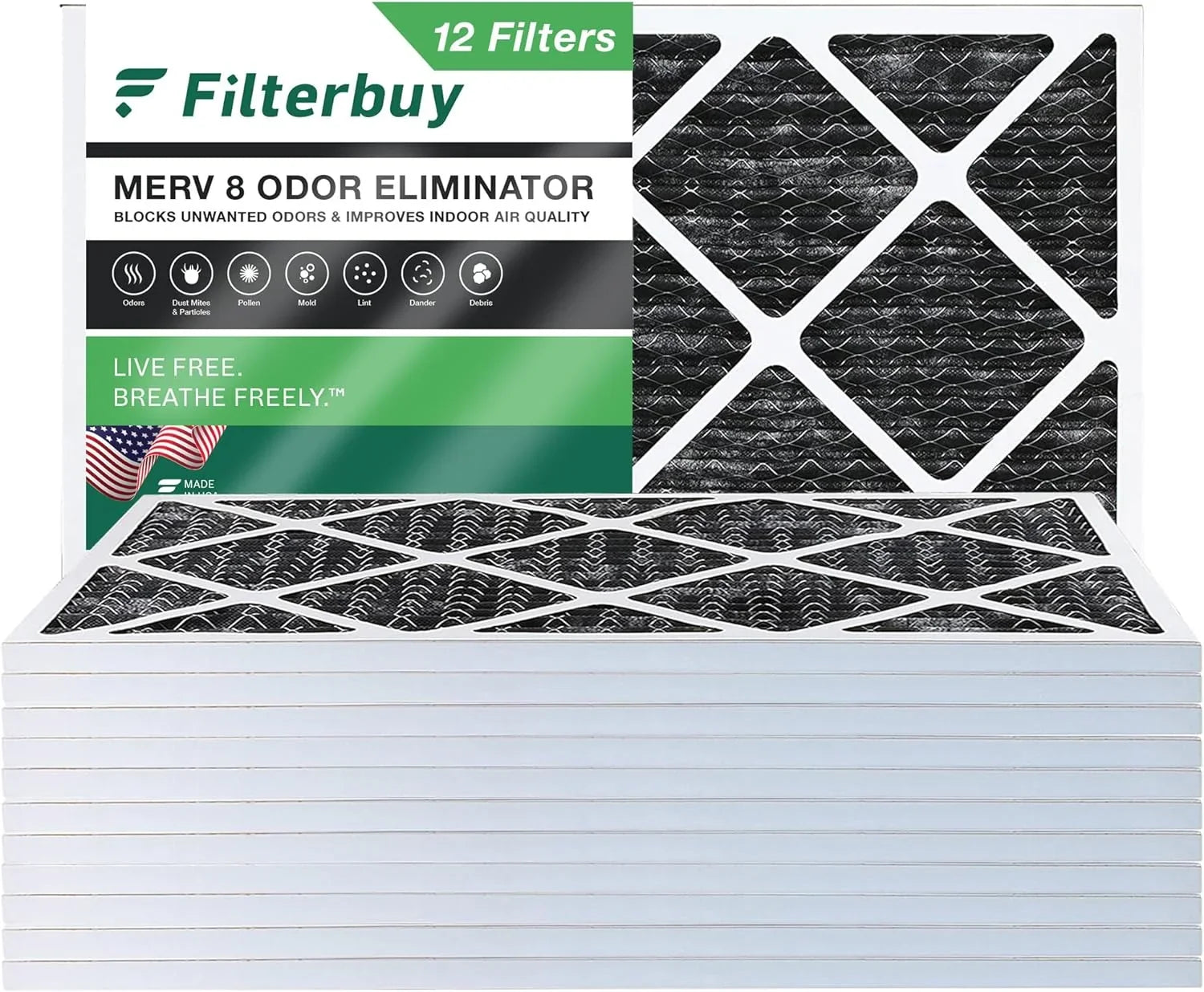 Filterbuy 17x25x1  8 Odor Eliminator Pleated   Furnace Air Filters with Activated Carbon (12-Pack)