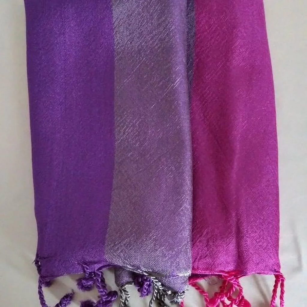 Triple Band Vegan Silk Shawl - Purple