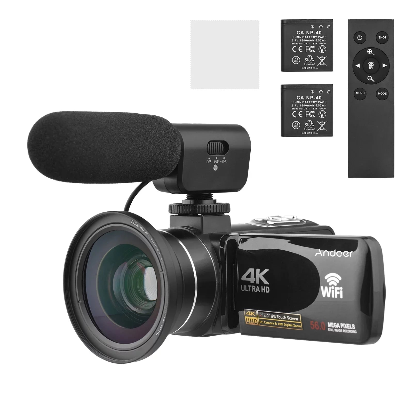 Andoer-2 Camcorder,4K Video Camera 3.0 Inch  -shake Ideal Outdoor 56MP 18X 3.0   Vision Batteries + Remote + Remote + Inch   Vision -shake 2pcs  56MP 18X Vision -shake Ideal