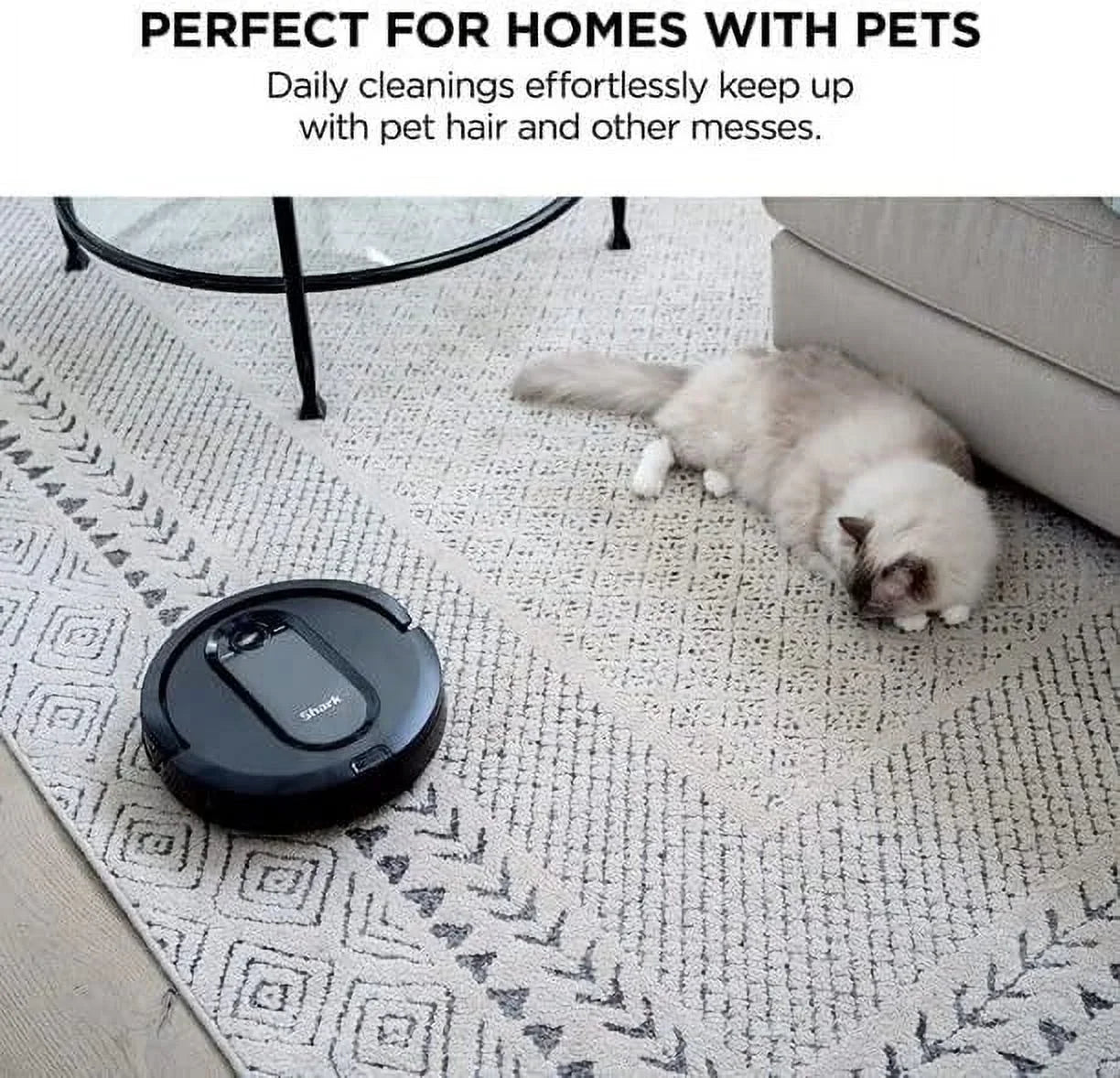 Restored Shark   Robot Vacuum with Row-by-Row Cleaning, Powerful Suction, Perfect for Pet Hair, Wi-Fi, Carpets & Hard Floors (Black)- Renewed