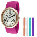 Interchangeable 5 Band Slap Watch Gift Set Rose Gold Large Roman Numeral Dial
