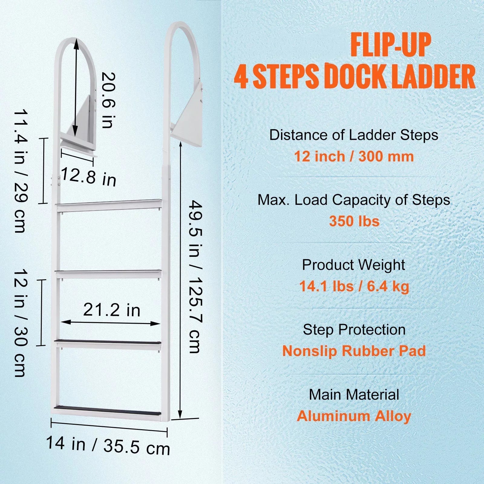 Dock Ladder, Flip-Up 4-Step Aluminum Alloy Pontoon Boat Ladder for Ship, Lake, Pool