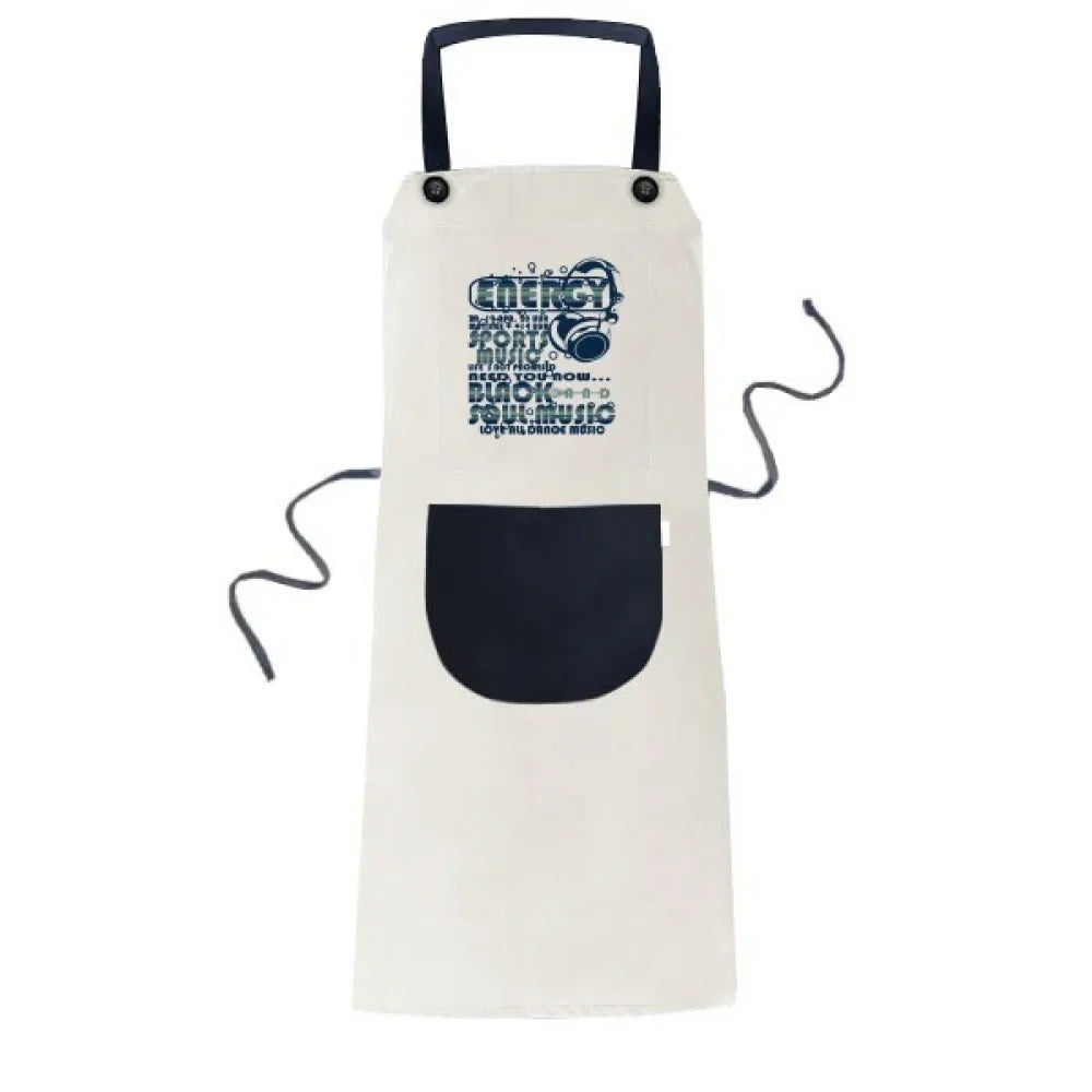 Energy Sports Music Vitality Sounds Apron Adjustable Bib Cotton Linen  Kitchen Pocket Pinafore