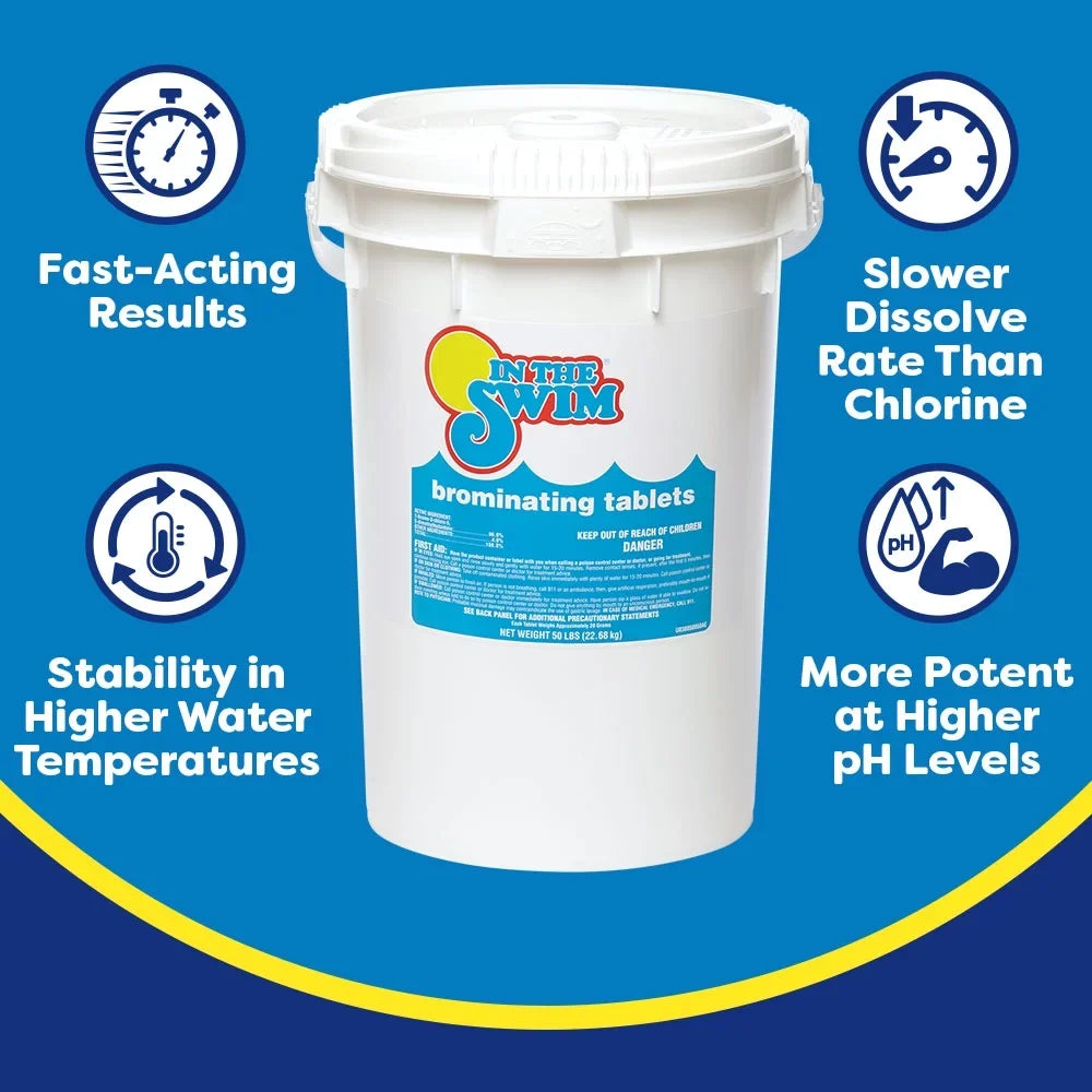 In The Swim 1 Inch Bromine Tablet Sanitizer for Spas, Hot Tubs, or Swimming Pools - Pre-Stabilized, Low Odor, Chlorine Alternative - 61% Available Bromine - 8 Pounds