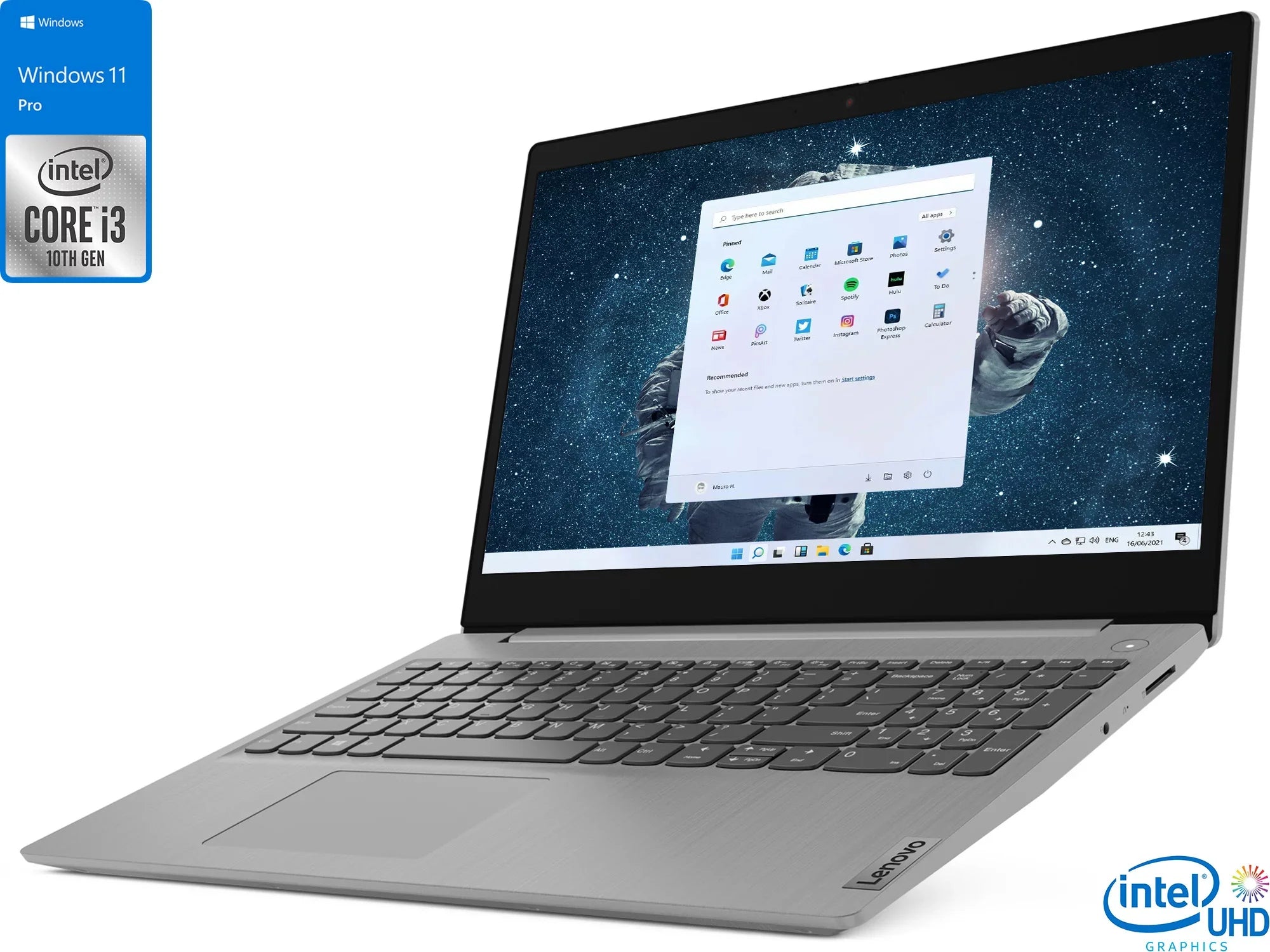 Lenovo IdeaPad 3i Laptop, 15.6"  Display, Intel Core i3-1115G4 Upto 4.1GHz, 12GB , 256GB NVMe , , Card Reader, Wi-Fi, Bluetooth, Windows 11 Pro