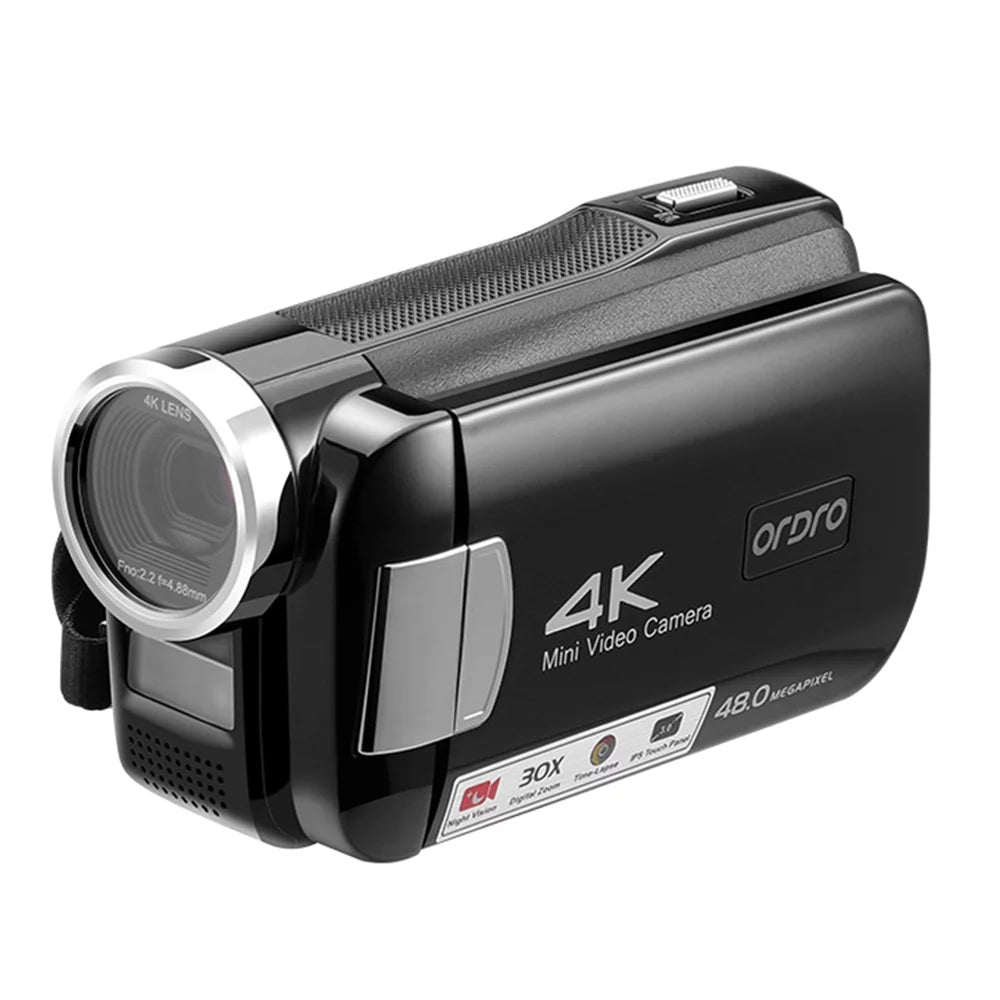 4K Digital Video Camcorder  Recorder 48MP 30X Digital Zoom  Night Vision 3.0 Inch  Touchscreen with Battery Remote Control Carry Bag