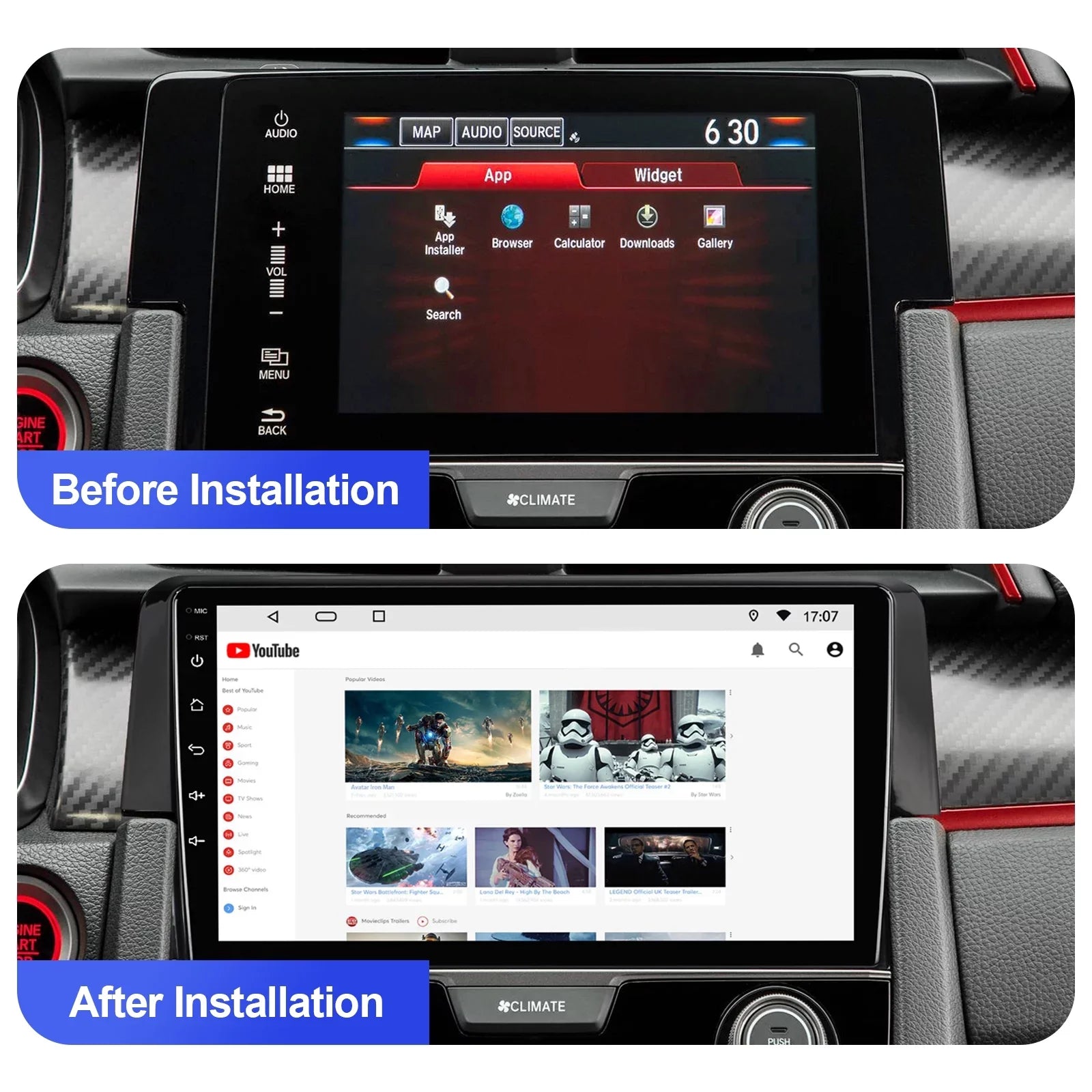 6+128G Android 12 Double Din Car Stereo for Honda Civic 2016-2020 with 9 Inch Touchscreen Radio Built-in Wireless Carplay/Android Auto -in  Backup Camera