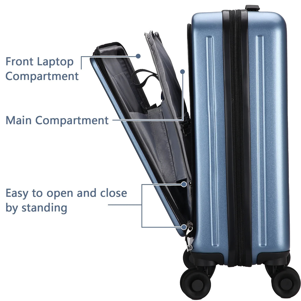 2 Piece 20/24 Luggage Set, Only 20 with Front Laptop Pocket & Expandle, Lightweight + Hardshell Suitcase with  Lock & Spinner Wheels, 20 Inch 37~41L + 24 Inch 65L, Ice Blue