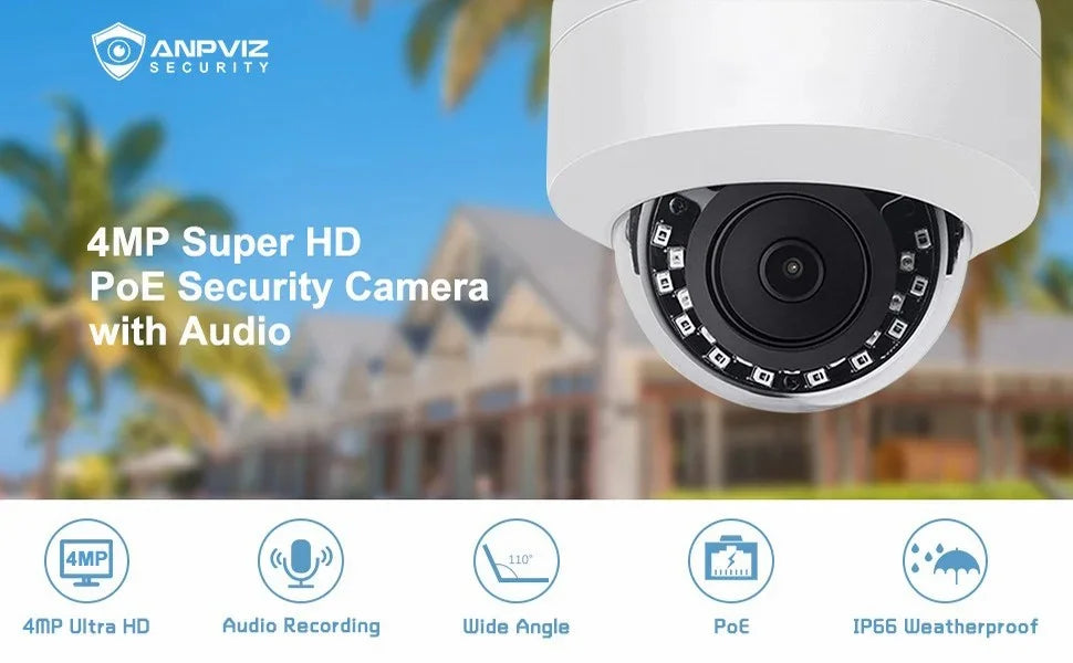 Anpviz 4MP  Camera Outdoor Fixed 2.8mm lens Security camera Built-in Mic Waterproof  .265    Night vision Onvif