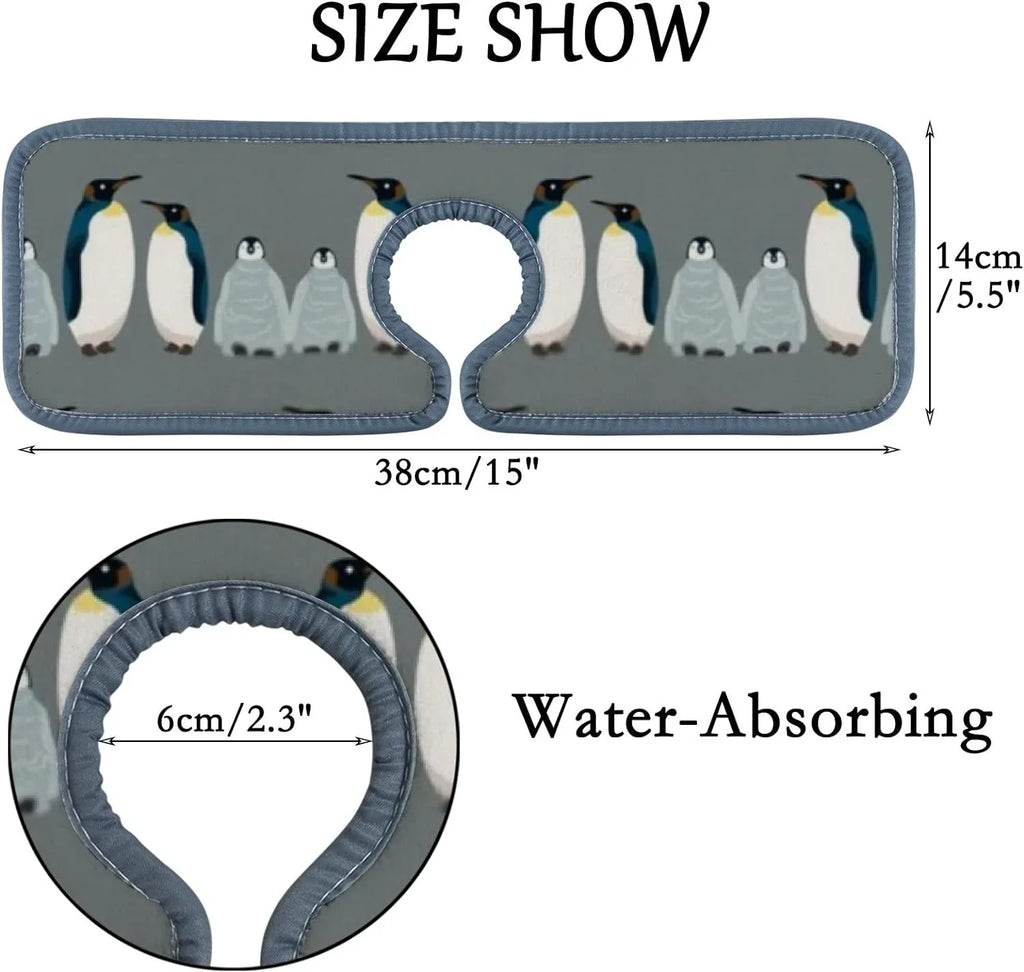 Bestwell 3PCS Faucet Absorbent Mat, Sea Bird Penguin Washable Sink Splash Guard Drip Catcher, Kitchen Bath Countertop Sinkmat Microfiber Drying Mats