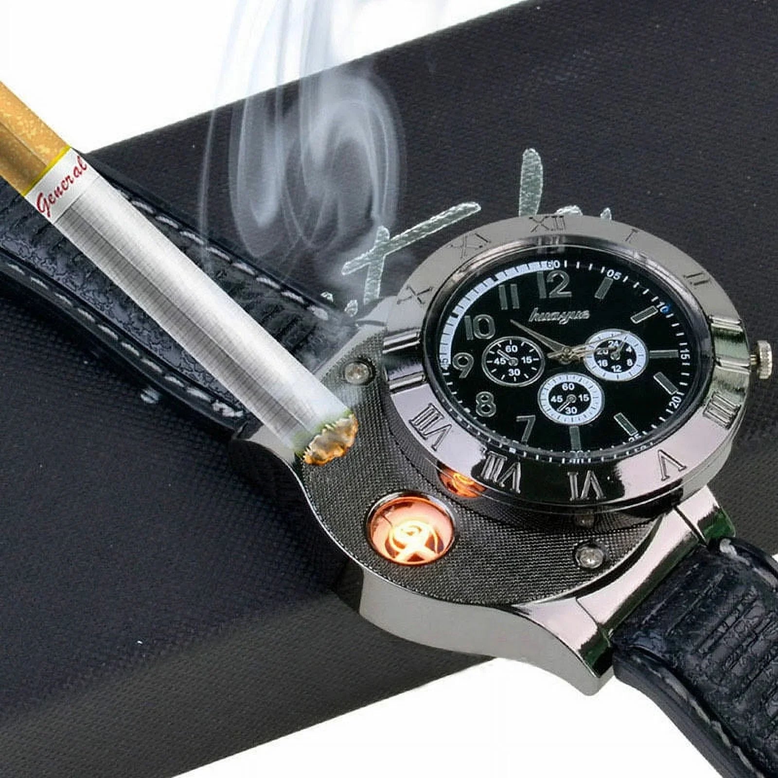 Men's Lighter Watch Flameless Outdoor Windproof  Watch  Rechargeable Rubber Strap Gift