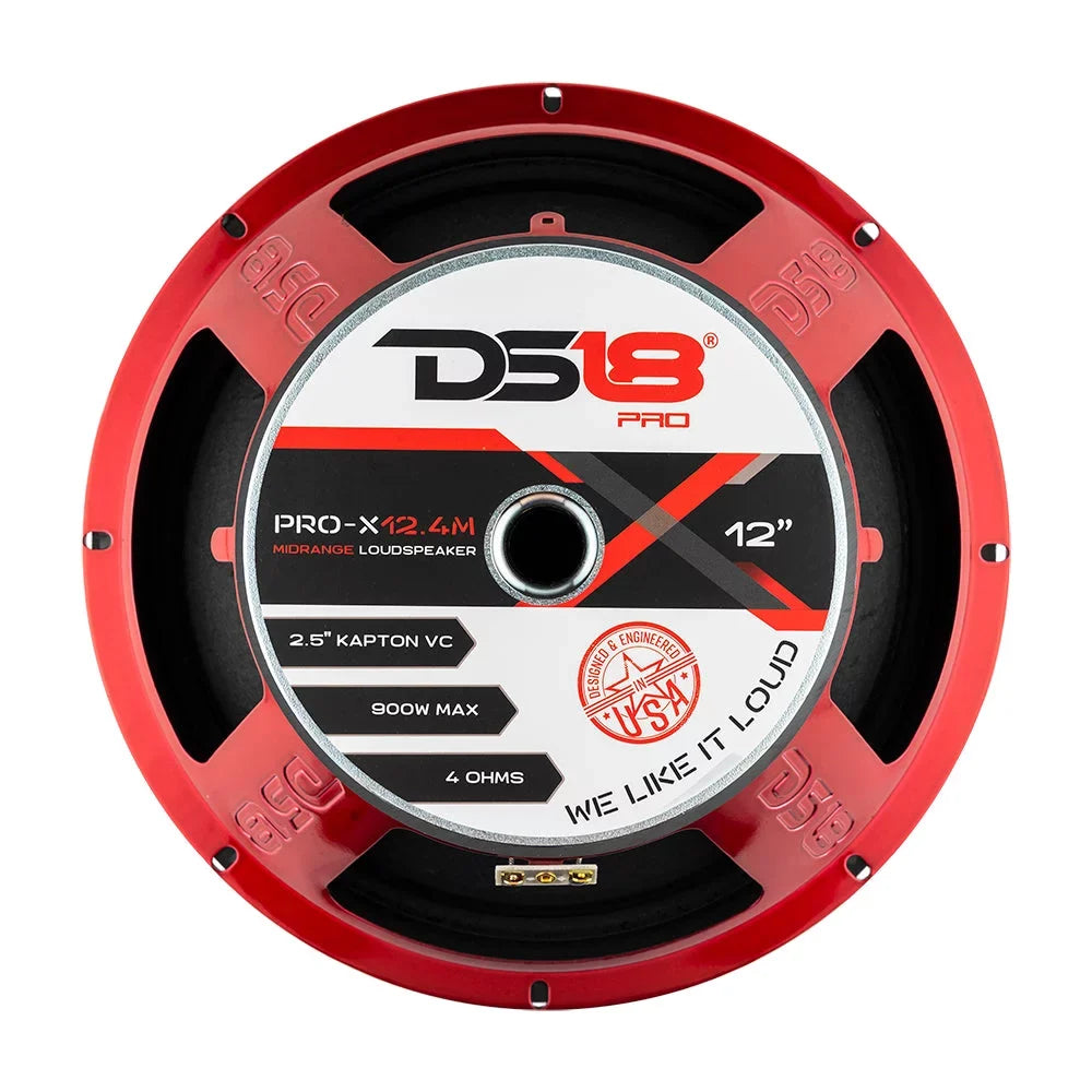 1x  12" Pro Audio Mid Range Loud Speaker Red 900 Watt 4 Ohm -.4M