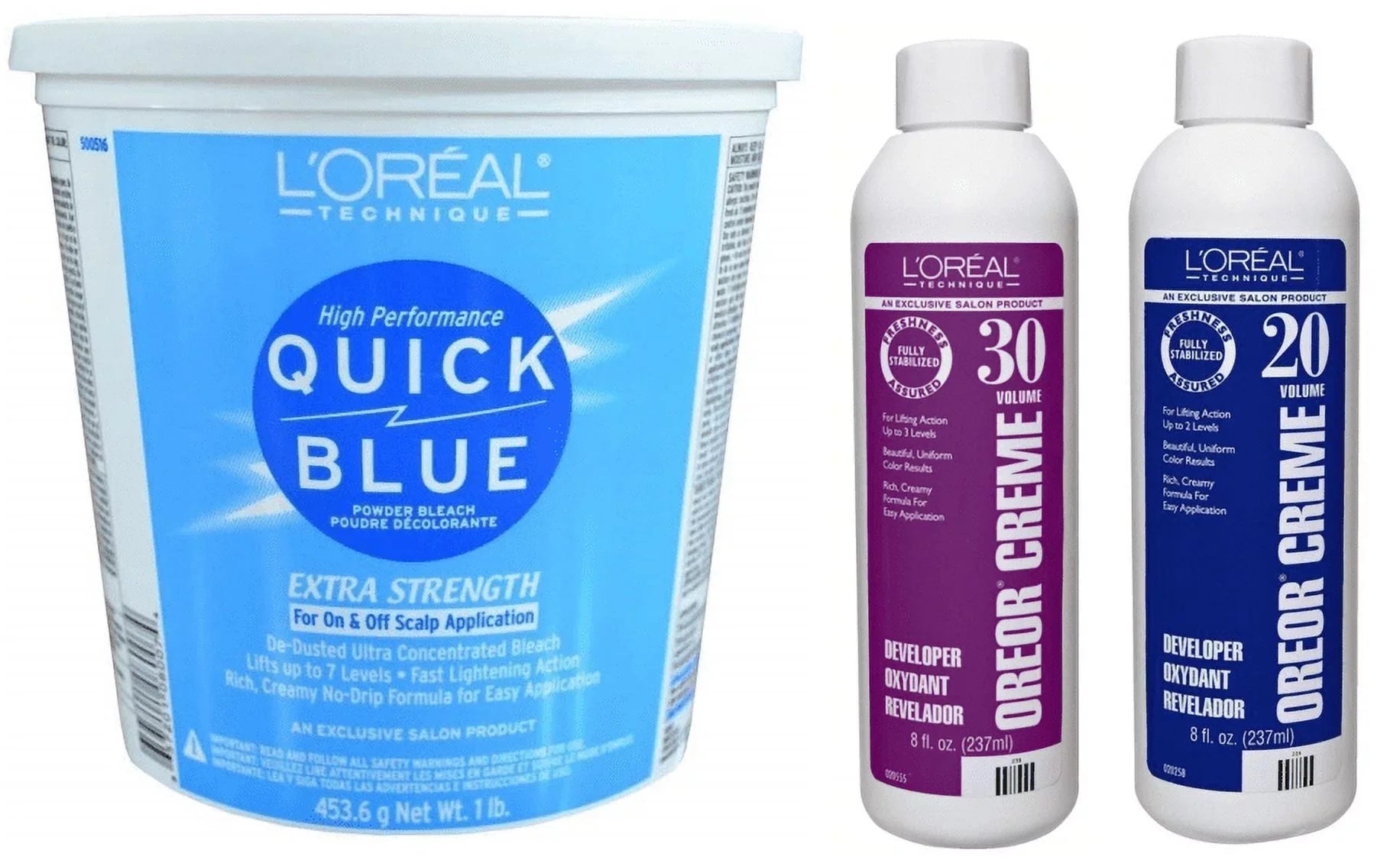'Oreal Quick Blue Powder Bleach, 1 , Loreal 20 Volume 8oz and Loreal 30 Volume 8oz Bundle
