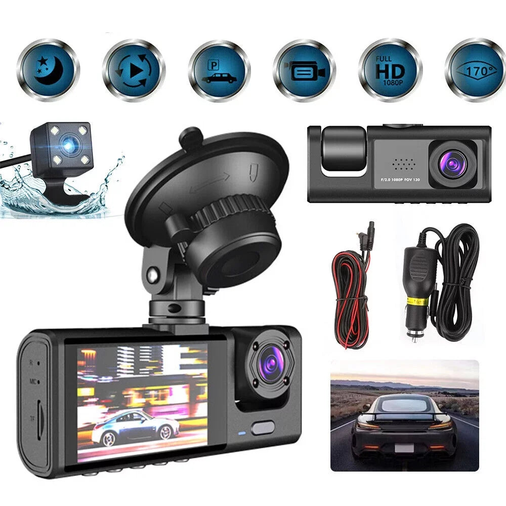 Kqiang  1080P Car Dual Lens Dash Cam Front/Rear/Inside Video Recorder Camera -sensor