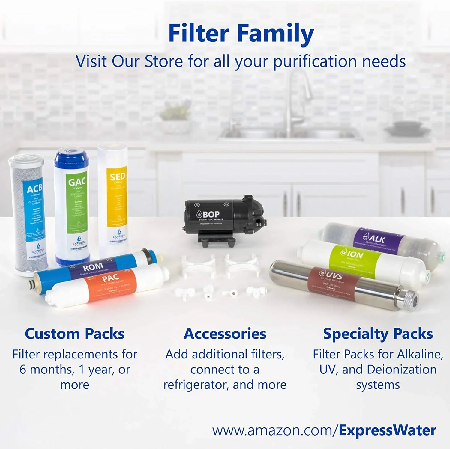 Countertop Reverse Osmosis System Filter Set  4 Replacement Filters  1?4” Quick Connect Filter Cartridges  Sediment And Carbon Filters  100   Membrane  6 Month Filter Set