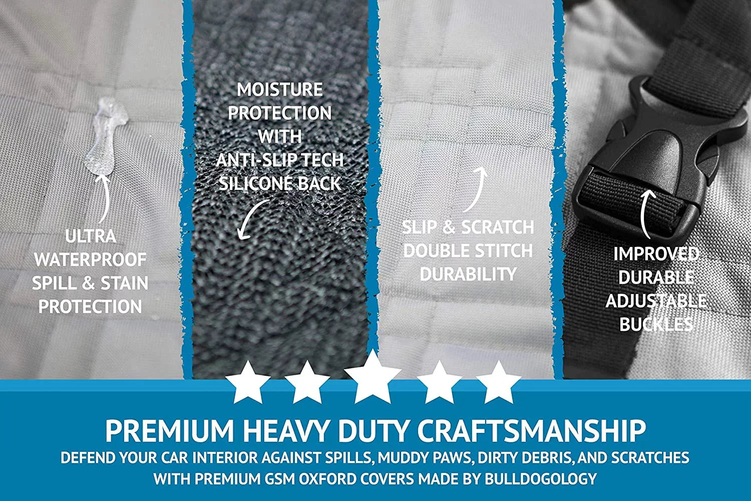 Bulldogology  Cargo Liner for Dogs - Heavy Duty Pet Trunk Cargo Cover - Dog Car Seat Cover Waterproof Nonslip - Dog Hair, Muddy Paws, Scratches Cover Protector for Cars Vans SUVs (-Large, Grey)
