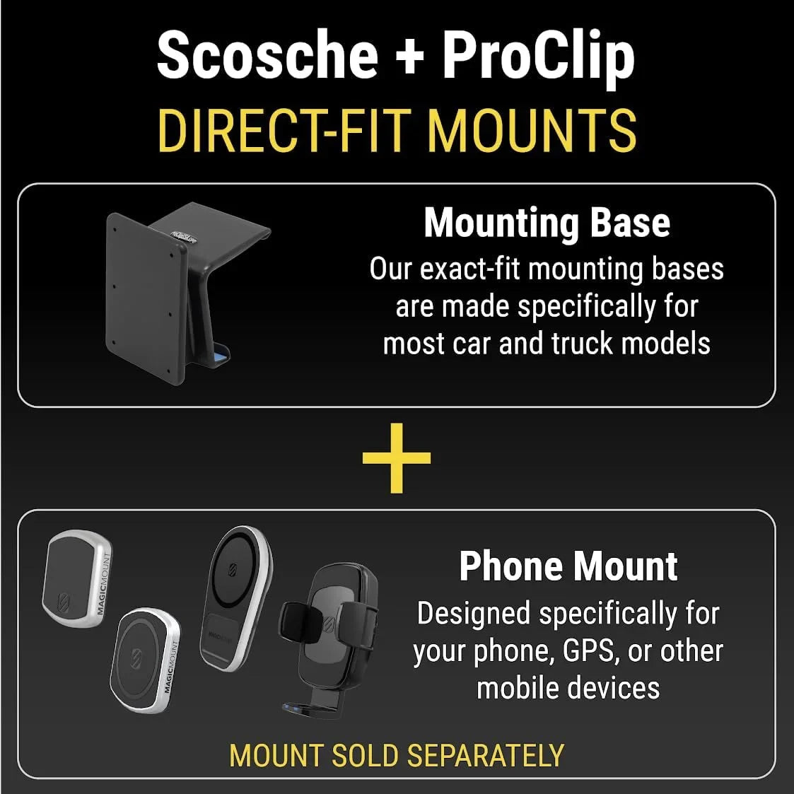 Scosche  ProClip Left-Hand Console Mount Compatible w/ 2019-2023 Chevy Silverado 1500, 2019-2021  Sierra 1500, 2020-2023 Silverado 2500/3500 & Sierra 2500/3500 Trucks (Mounting Base Only)
