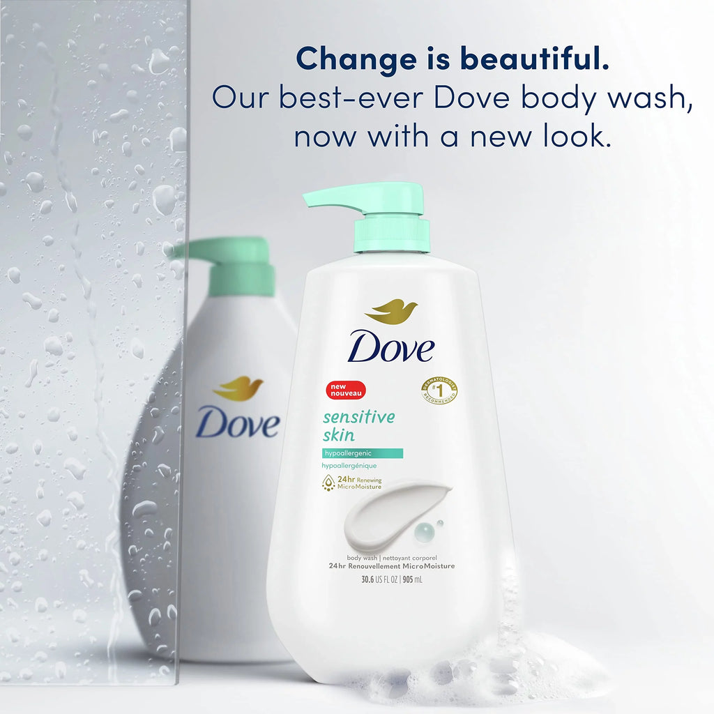 Dove Body Wash With Pump Sensitive Skin 3 Count Hypoallergenic, Paraben-Free, Sulfate-Free, Cruelty-Free, Moisturizing Cleanser Effectively Washes Away Bacteria While Nourishing Skin 30.6 Oz