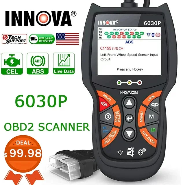 6030P  Scanner Check Engine  Code Reader Automotive Diagnostic Scan Tool 12V Battery Alternator Test Full  Modes for   Car Scanner Automotive Scanner Analyzer Turn off