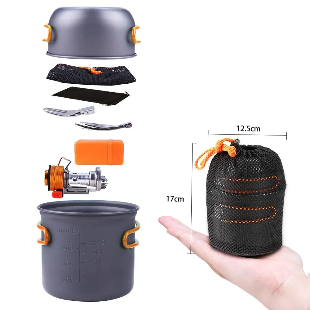 Lixada Camping Cookware Hiking Cooking Set with Piezoelectric Ignition Stove Backpacking Picnic Pot Fork Spoon