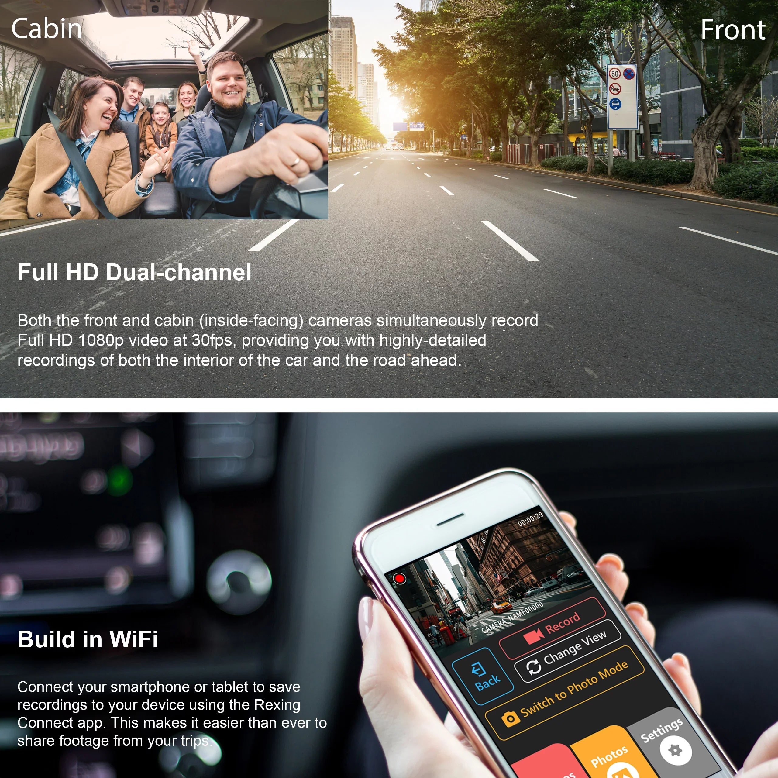 Rexing  Basic Dual Camera Front and Inside Cabin Full  1080p Dash Cam with Wi-Fi