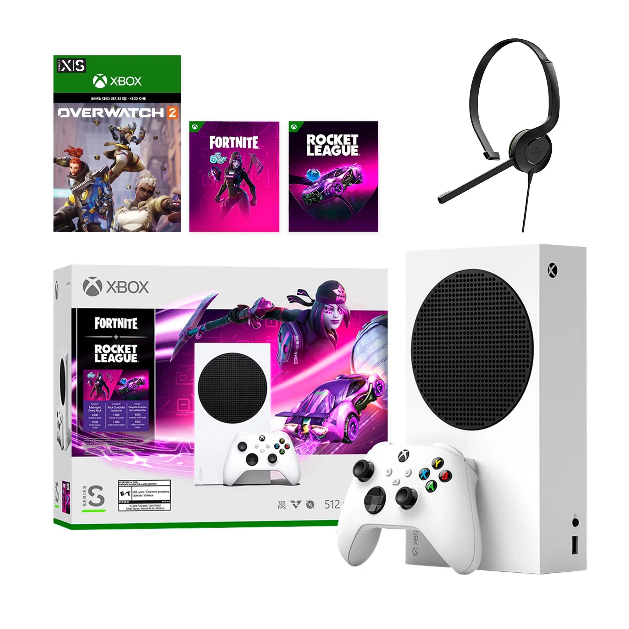 Microsoft Xbox Series  Fortnite & Rocket League Midnight Drive Pack Bundle with Overwatch 2 Waypoint Pack