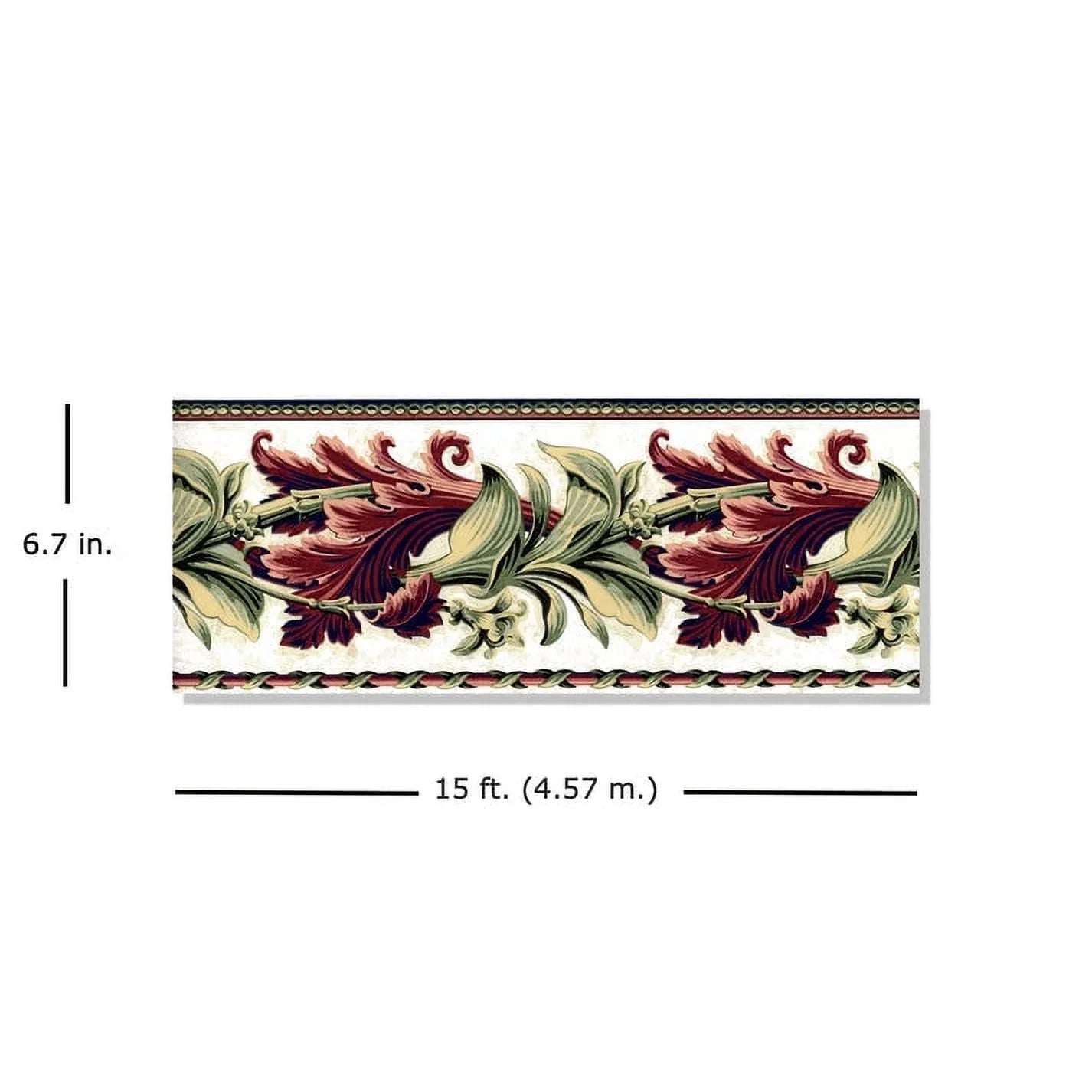 Designer Laurel Twist Wallpaper Border - Un-pasted - Green, Red 15'  x 6.7"