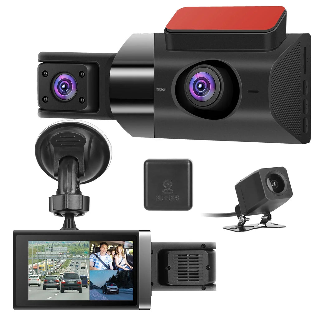 iMounTEK 2K Car  3 Channel Dash Cam Camcorder Camera Recorder with 140° Angle  WiFi Night Vision -sensor Loop Recording Parking Monitor