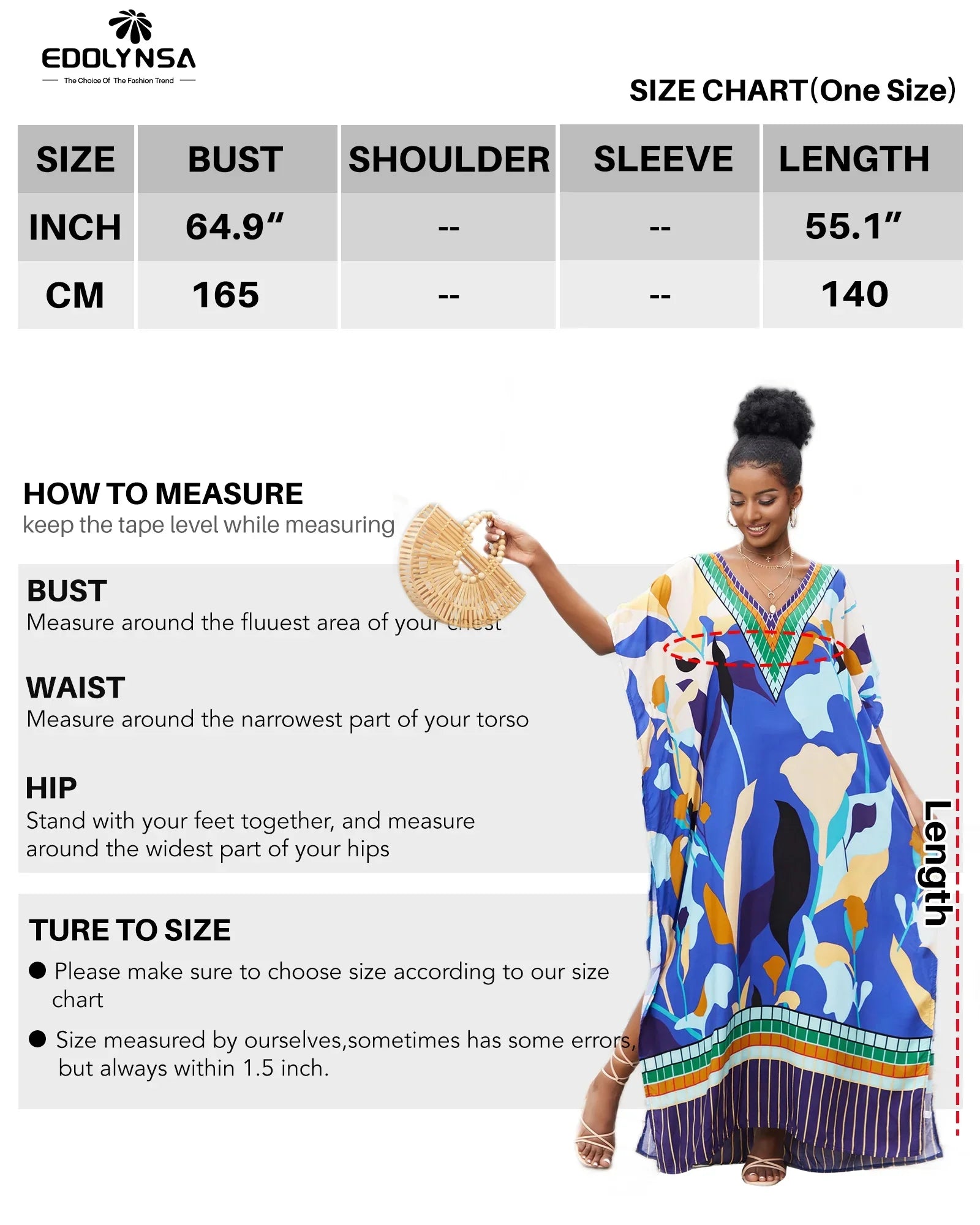 Edolynsa Bohemian Kaftan Dresses Plus Size Swimwear Bikini Cover Up Casual Beachwear Long Tops