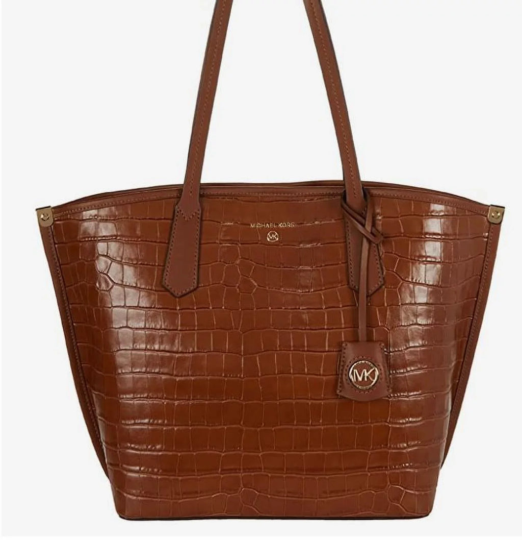 Michael Kors Jane Large Croc Embossed Leather Tote - Chestnut