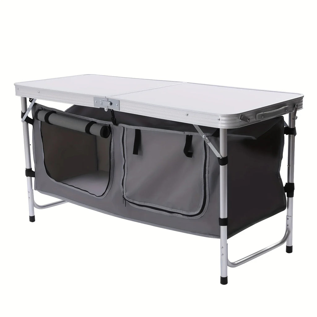 Folding Camping Table with Storage Compartment Lightweight Camp Kitchen Table Height Adjustable Indoor Outdoor Table Perfect for Tailgating Backyards  Picnic