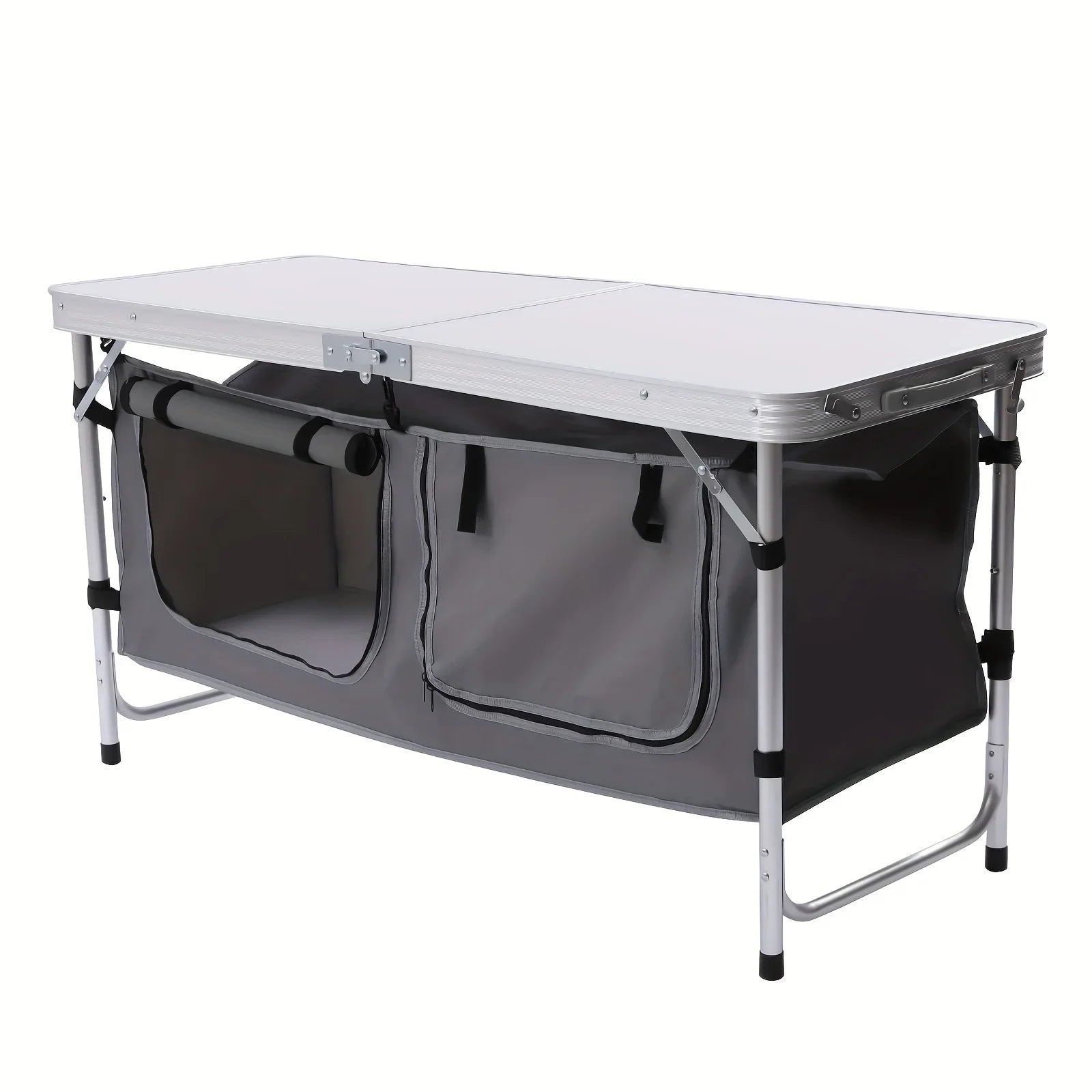 Folding Camping Table with Storage Compartment Lightweight Camp Kitchen Table Height Adjustable Indoor Outdoor Table Perfect for Tailgating Backyards  Picnic
