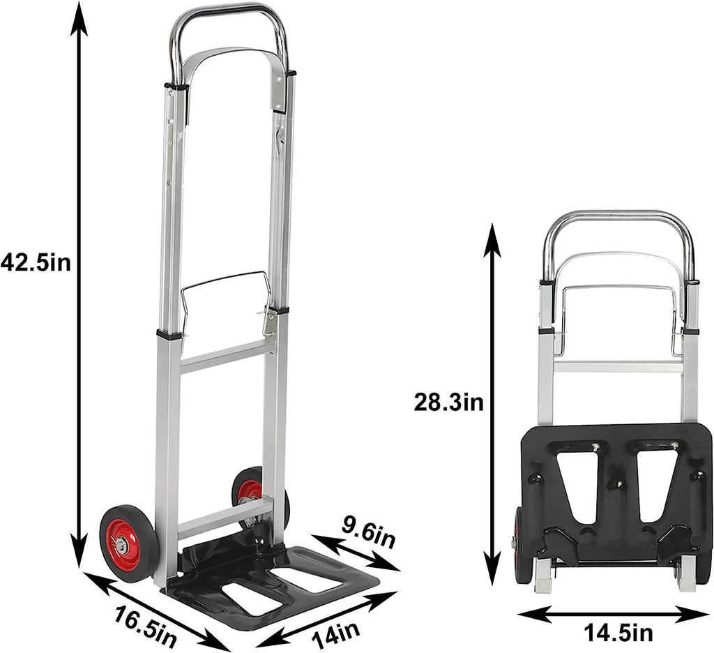Aluminum Foldable Hand Truck with Telescoping Handle and Rubber Wheels Heavy Duty Compact Luggage Cart Portable Trolley for Travel, Shopping or Industrial