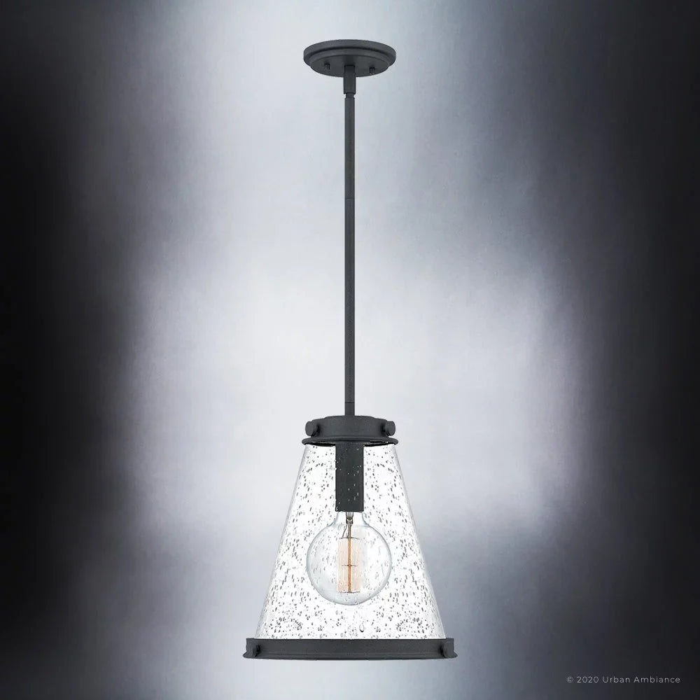 Luxury Modern Farmhouse Indoor Pendant, 14.75'' x 13.00'', with Casual Style Elements, Transitional Design, Black Sand Finish and Clear Seeded Glass,