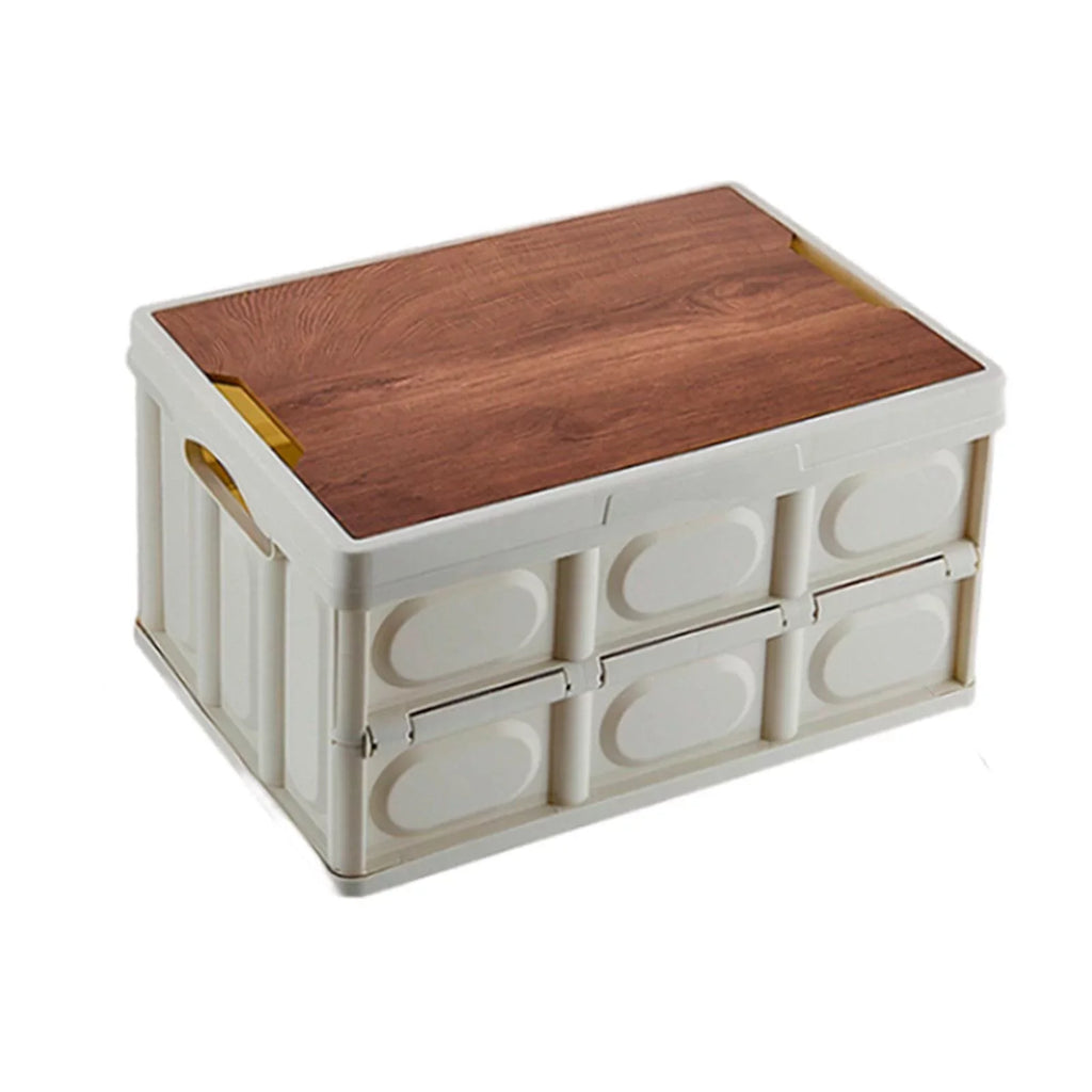 Camping Storage Box Multifunctional Storage Box Closet Organization Collapsible Storage Bins with Wood Lids for Car Trunk, Indoor, Camping Large