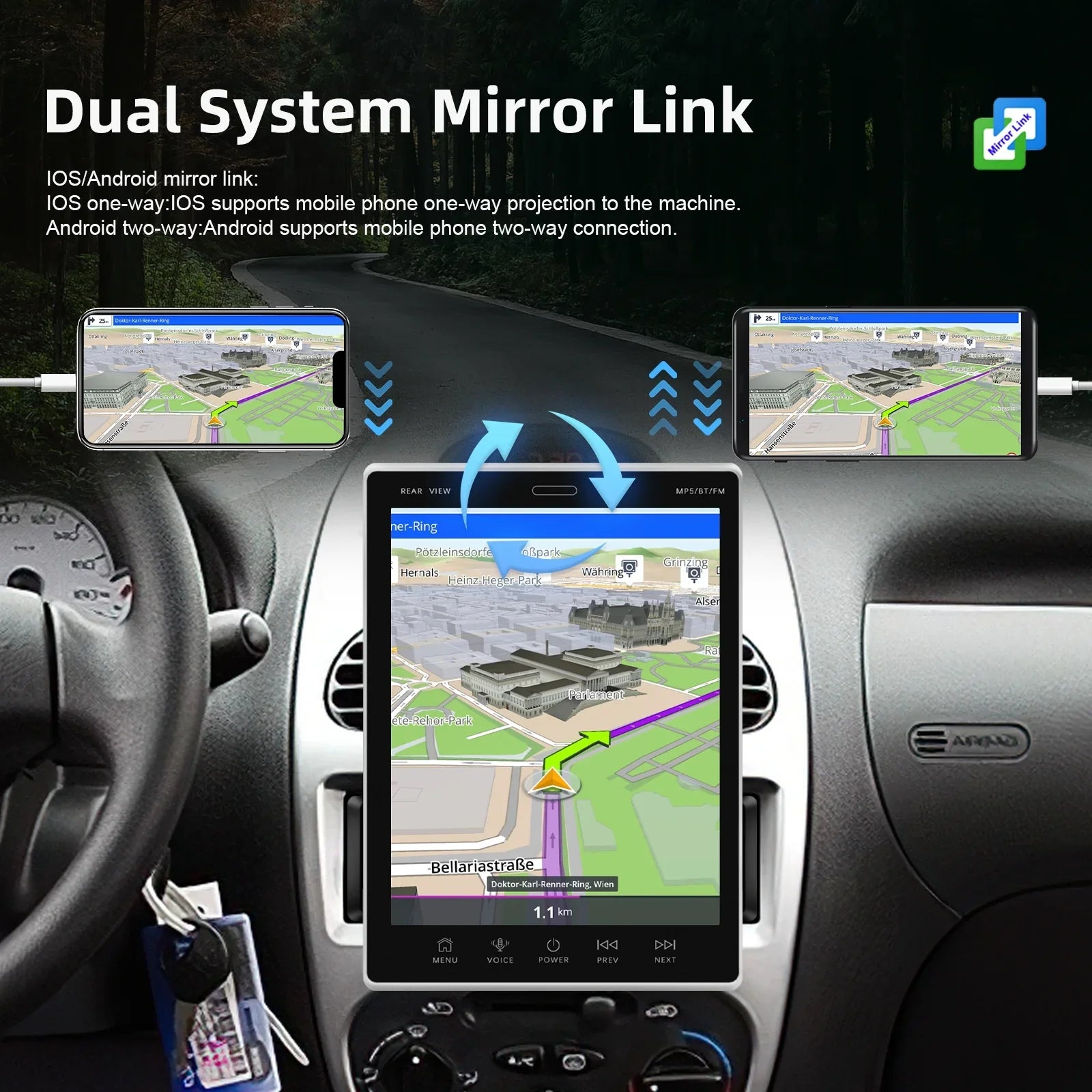 2Din Car Stereo Radio 9.5Vertical screen Bluetooth    Radio Receiver Suppport Rear Camera