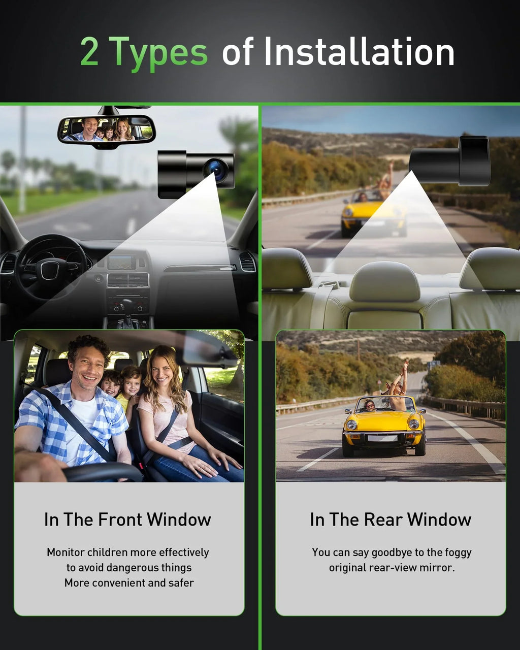 Advanced 4K+1080P WiFi dual dash cam, car front and rear dash cam, 3-inch  dual dash cam, night vision, 24 hours parking mode, loop recording, 170° wide angle, 64GB  card included